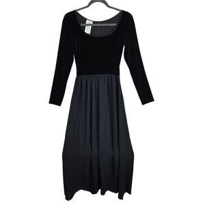 Vintage Laura Ashley Black Velvet Silk Maxi Dress Sz 10 Praire Whimsigoth Fairy